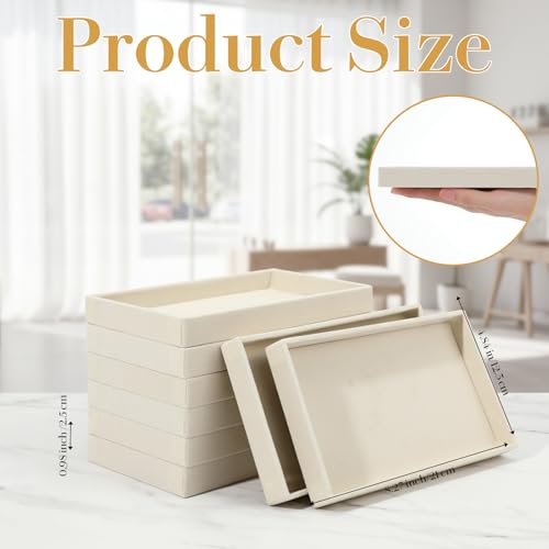 8 Pcs Small Velvet Jewelry Tray Stackable Jewelry Drawers Organizer Trays Jewelries Storage Trays 8.3 x 4.7 x 1 Inches (Beige)