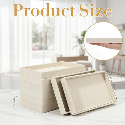 8 Pcs Small Velvet Jewelry Tray Stackable Jewelry Drawers Organizer Trays Jewelries Storage Trays 8.3 x 4.7 x 1 Inches (Beige)