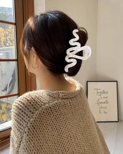 4Pcs Large Hair Claw Clips, Nonslip Cute Jelly Hair Clips for Thick Hair and Long Hair - color: Wave-White + Tie-dye
