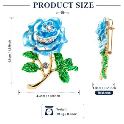 Gradient Purple Rose Flower Brooch Enamel Crystal Floral Lapel Pin Gold Tone Elegant Brooch for Women Suit Coat Scarf Accessory - color: Blue