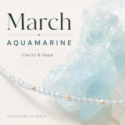 ARSIS Genuine Beaded Gemstone Necklace for Women, Colorful Natural Stone Handmade Bead Choker, Personalized Birthstone Necklace, Boho Summer Beach Necklace Layering Stackable Jewelry Gift - color: Aquamarine (March)