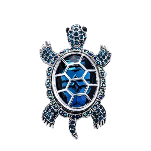 Cute Turtle Brooch Pin Crystal Rhinestones Green Marine Animals Lovely Lapel Pin Dress Accessories Boutonniere Corsage for Hat Bag Gold-Tone Tone Great Gift for Wife Sisters Friends Daily Wear Dating - color: Blue