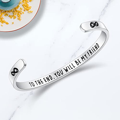 TONY & SANDY Inspirational Bracelets for Women Teen Girls Personalized Gifts for Daughter Granddaughter Mom Sister Friends Stainless Steel Engraved Cuff Birthday Easter Christmas - style: A - Friends Gifts- To the end you will be my friend