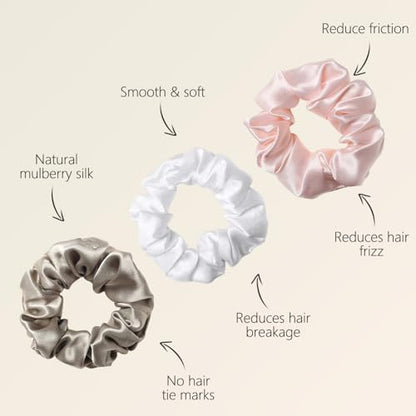 ZIMASILK 100% Pure Mulberry Silk Hair Scrunchies for Women | No Damage - Gentle Elastic Hair Ties for Ponytail Holder - Hair Accessories (3 Pack, Taupe, Pink, White) - color: Pink, White, Taupe (3pcs)
