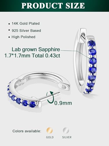 Chunky Emerald Sapphire Ruby Hoop Earrings, Princess or Round Cut, 14k Yellow Gold Plated Sterling Silver Cubic Zirconia Huggie Earings Minimalist Hoops Earrings for Women Wedding Daily Birthday - style: Round cut -Sapphire -Silver