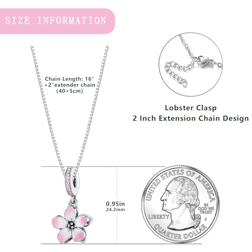 925 Sterling Silver Dainty Necklaces for Women Pendant Jewelry Gift for Her | Hypoallergenic Ocean Animal Love Cherry Blossom Jewelry, Ideal Valentine Birthday Christmas Graduation Gift for Wife Mom - color: Pink Cherry Blossom