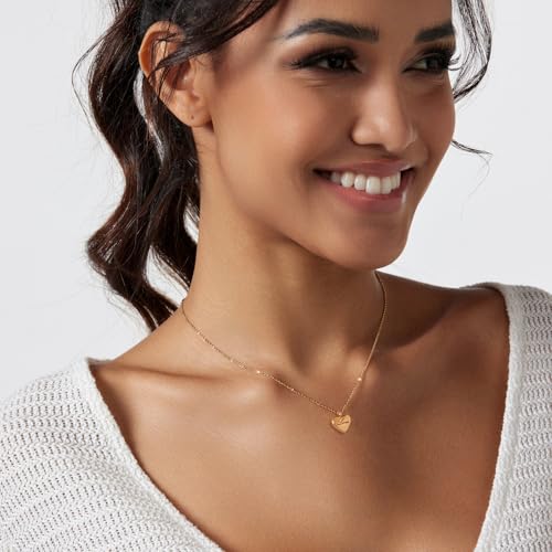 Zeffy Dainty Gold Heart Necklace for Women Trendy 14K Gold/Silver Plate Cute Heart Pendant Choker Necklaces Gold Love Heart Chain Necklace for Women Dainty Gold Jewelry Gifts for Women - style: LOVE Heart Necklace-Gold