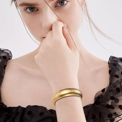 NMQLX Women's Elastic Bangle Bracelets: Stainless Steel Gold Chunky Wristband Bracelets - color: Gold - 20mm