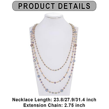 Firstmeet Long Chain Multi Layer Fashion Glass Beads Handmade Necklace for Women - color: Milky Green