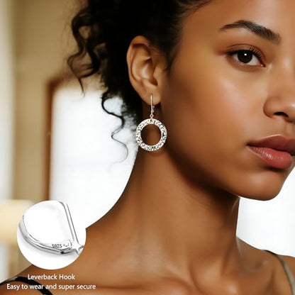 ALEXCRAFT Gold Hammered Double Circle Leverback Dangle Earrings | Hypoallergenic, Drop Handmade, Hammered Round, Minimalist Boho - color: C-Silver