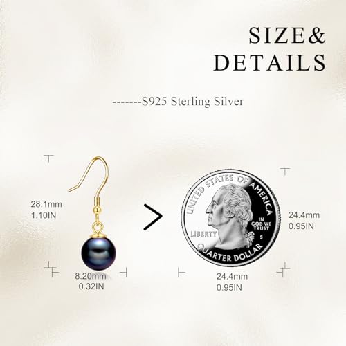 925 Sterling Silver Black Pearl Dangle Earrings Pearls Drop Jewelry Birthday Gifts for Women - color: Black Pearl-Gold