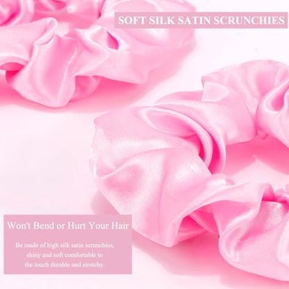KICOSY 12PCS Light Pink Hair Scrunchies - Bulk Pink Satin Hair Ties for Girls - Pink Hair Accessories & Party Favors - color: light pink