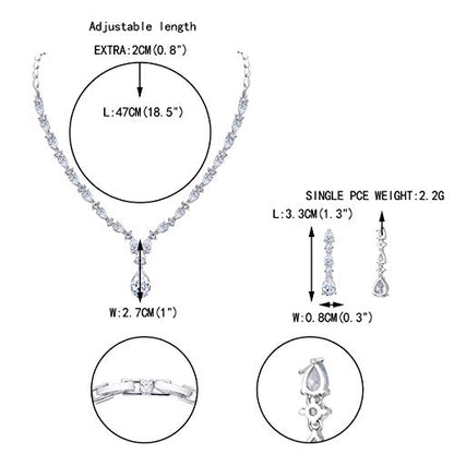 EVER FAITH Pear Shaped Cubic Zirconia Bridal Wedding Jewelry Set for Women | Gorgeous Water Drop Bride Necklace Dangle Earrings, for Bride Bridesmaid - color: Clear