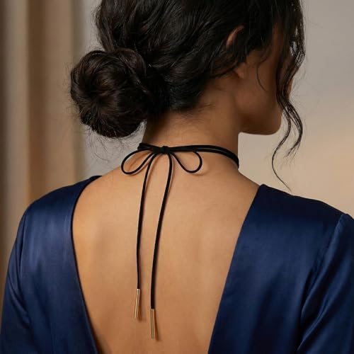 Coiris 6 Pcs Bow Choker Necklace for Women Velvet Gothic Punk Tie Choker Sexy Long Wrap Rope Collar - color: Black
