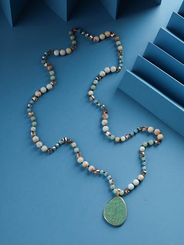 MINACHI Handmade Agate Pebble Pendant with Crystal Beads, Random Stone Shape, Vintage Women's Jewelry - style: Necklace NECK.009