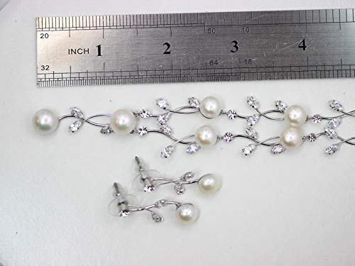 Faship Genuine Freshwater Pearls Floral Necklace Earrings Set | Premium CZ Crystal, Gorgeous, Sparkling - color: Clear