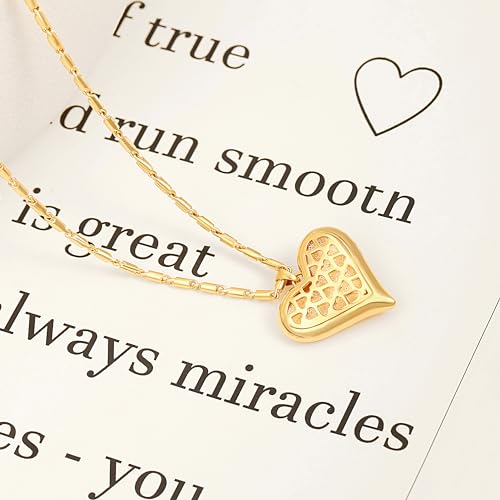 Aobei Pearl 18K Gold Plated Moon Star Lion Evil Eye Love Heart Cross Pendant Necklace Medallion Paperclip Chian Choker Layering Jewery for Women - color: Golden Puffy Love Heart