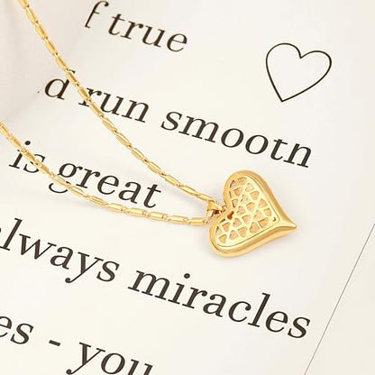 Aobei Pearl 18K Gold Plated Moon Star Lion Evil Eye Love Heart Cross Pendant Necklace Medallion Paperclip Chian Choker Layering Jewery for Women - color: Golden Puffy Love Heart