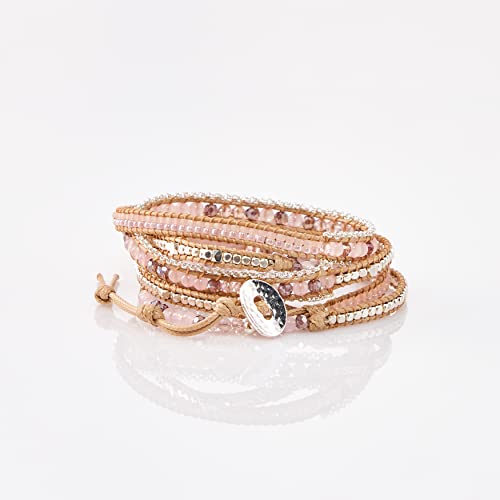 Bracelet for Women – Handmade Vegan Boho Natural Stone Layered Bracelet, Thailand Bohemian Stackable Beaded Wrap Bracelets, Summer Hippie Bracelet Stack, Fashion Jewelry Gifts - color: A2-Rose Gem