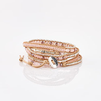 Bracelet for Women – Handmade Vegan Boho Natural Stone Layered Bracelet, Thailand Bohemian Stackable Beaded Wrap Bracelets, Summer Hippie Bracelet Stack, Fashion Jewelry Gifts - color: A2-Rose Gem