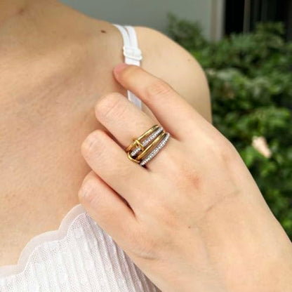 Gold Stackable Rings for Women Non Tarnish, 18k Gold Plated Cubic Zirconia Rings, Silver Multi-Link Connected Knuckle Women Stack Rings Set - color: Gold 3, size: 6