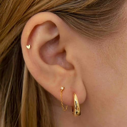 20G/18G/16G Titanium Flat Back Earrings, Threadless Nose Stud Tiny Stud Earrings, Cartilage Tragus Piercing Jewelry Conch Helix Stud - color: Heart (gold 3pcs), size: 20ga(0.8mm)