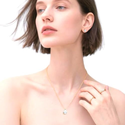 5A Cubic Zirconia Hypoallergenic Necklace and Earrings Set for Women, Dainty Stainless Steel Teardrop Solitaire Jewelry Sets Gift for Her - color: Gold