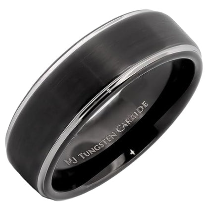 Tungsten Carbide Wedding Bands That Feature Different Finishes and Edge Colors - color: Black/Silver-8mm
