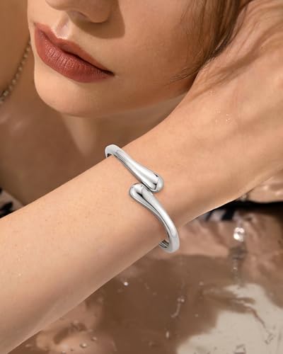 Chunky Gold Bangle Bracelets for Women, Gold Twist Cuff Bracelet | Trendy Stackable Bangles Set Fashion Jewelry Gifts - color: 1PC Silver