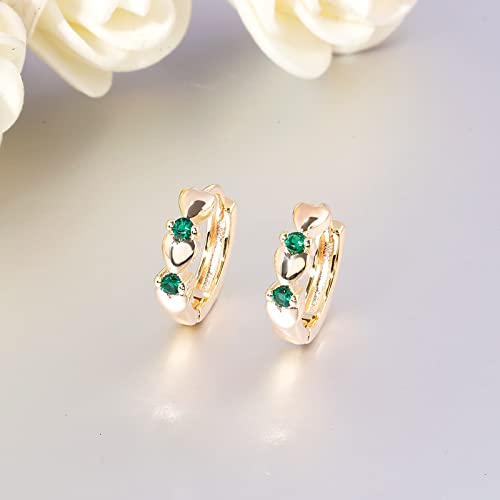 CiNily 14K White Gold Plated Small Hoop Earrings for Women Girls Heart Cubic Zirconia Hypoallergenic Earrings - color: Gold-green