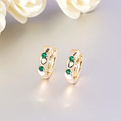 CiNily 14K White Gold Plated Small Hoop Earrings for Women Girls Heart Cubic Zirconia Hypoallergenic Earrings - color: Gold-green