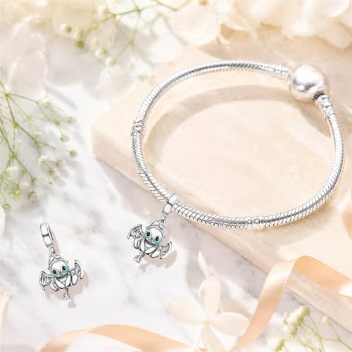 S925 Sterling Silver Cute Bead Charm for Pandora Bracelets and Necklaces | Lucky Clover Cute Animal Pink Bow Cherry Butterfly Pendant Bead Charms Jewelry Making Gifts for Women Valentines Mother's Day - style: Winged Dragon Charm