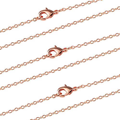 ALEXCRAFT Wholesale 12PCS Rose Gold Plated Solid Brass Chain (18"(1.5MM)) | Hypoallergenic Flat Cable Chains Link Bulk for Jewelry Making - color: Rose Gold, size: 18 inch-0.059 inch