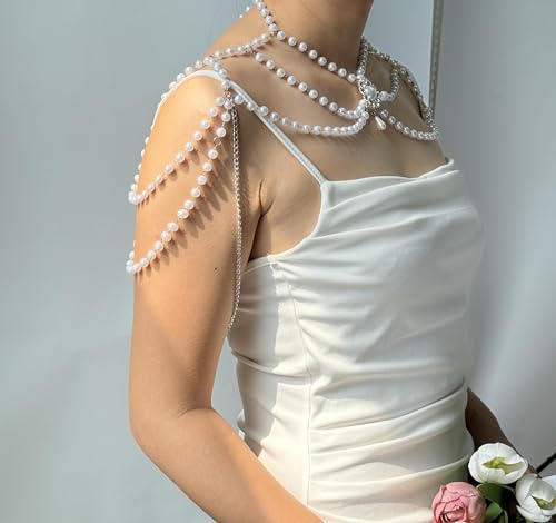 Pearl Shoulder Jewelry Bridal Wedding Shoulder Necklace Chain Festival Rave Party Outfit Accessories for Women Statement Body Chain
