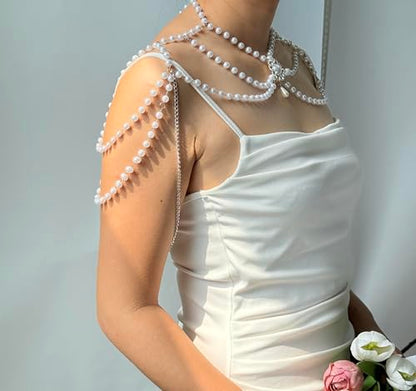Pearl Shoulder Jewelry Bridal Wedding Shoulder Necklace Chain Festival Rave Party Outfit Accessories for Women Statement Body Chain