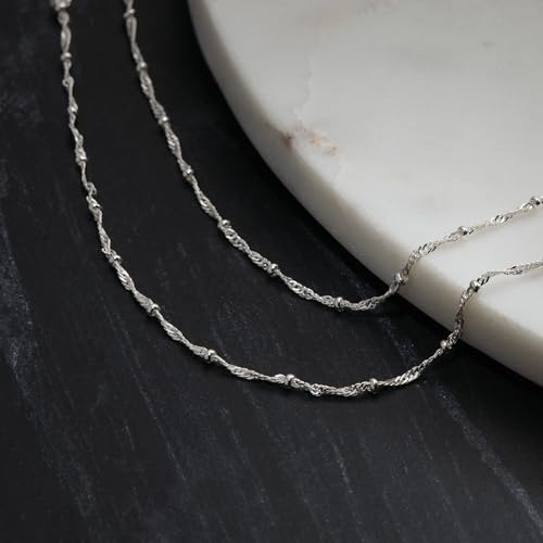 Milla Double Necklaces for Women, Trendy Double Chain Necklace Set | Stylish Gold Necklace Stack and Silver Layered Necklaces for Women made with 14K Gold Plated and Silver Plated Materials - color: Singapore Beaded / Silver
