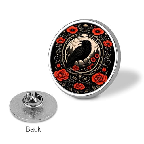 Gothic Raven Flowers Badge Pin Round Badge Metal Button Badges Brooch Lapel Pin for Men Women 1 Inch - color: style-2