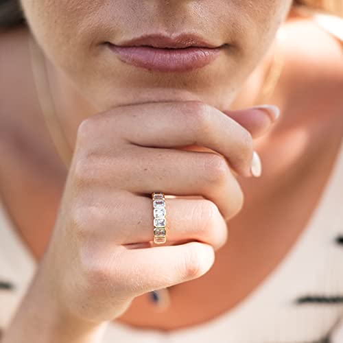 espere Emerald Cut Bezel Set CZ Halfway Eternity Band | 7 Stone Wedding Anniversary Band Bridal Set - color: Large CZ - 4*3mm