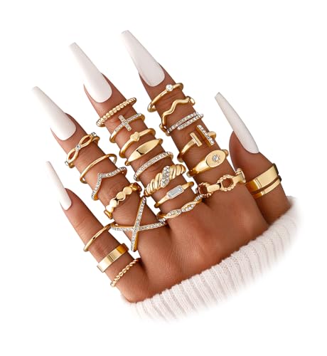 iF YOU 25 Pcs Gold Stackable Ring Set for Women, Chunky Knuckle Finger Midi Rings, Silver Simple Stacking Cute Rings Pack Trendy Stuff Jewelry Gift - style: 23 Gold sparkling rings