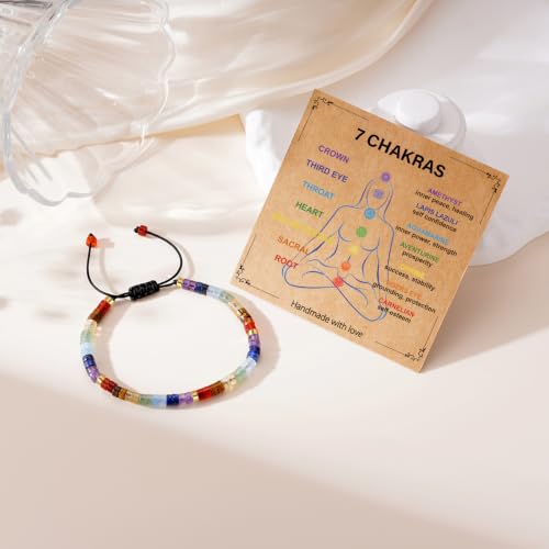 Healing Crystal Bracelet Jewelry Gifts for Women | Triple Protection/Stress Relief/New Beginnings/Good Luck/Empath Protection, Christmas, Birthday - color: 7 CHAKRAS-Gold
