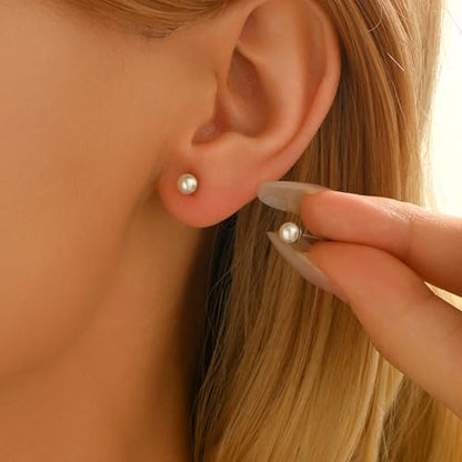 Pearl Stud Earrings for Women Gold/Silver Plated 3mm 4mm 5mm 6mm 8mm Pearl Earrings Dainty Hypoallergenic Earrings - color: White Gold, size: 4 Millimeters