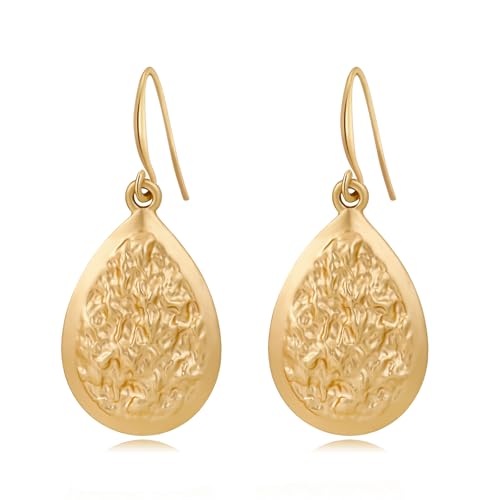 Gold Earrings 14k Gold Plated Hoop Earrings Dainty Pearl hoop Disc Coin Bead Starfish Teardrop Circle Dangle Drop Earrings for Women Hypoallergenic Jewelry Gifts - color: Teardrop Dangle-Gold