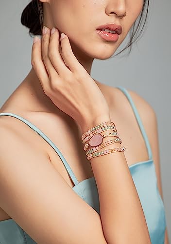 Bracelet for Women – Handmade Vegan Boho Natural Stone Layered Bracelet, Thailand Bohemian Stackable Beaded Wrap Bracelets, Summer Hippie Bracelet Stack, Fashion Jewelry Gifts - color: A25-Sweet Gray