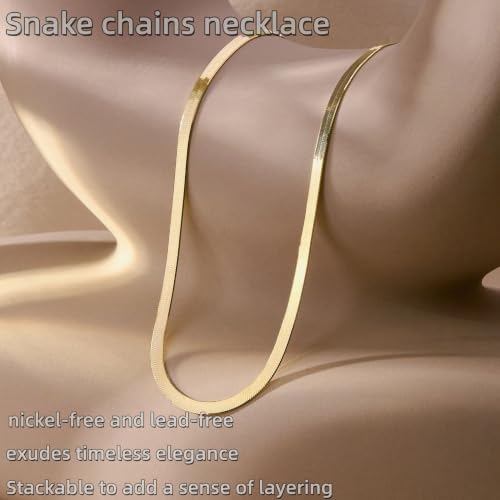 LUCA SMITH Gold Chains for Women & Men, 14K Gold Foxtail Chain Necklace Herringbone Chain Necklace Flat snake Chains 14K Gold Simple Layered Fashion Jewelry Gift for Women 18in 20in 22in 24in - size: 18in, style: Herringbone Chain-Premium Style