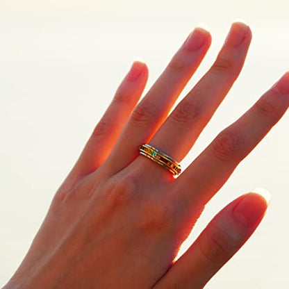 Muses Art Design Fidget Rings, Anxiety Rings, Spinner Rings, Band Rings with Birthstone, Stainless Steel, Women and Men, Meditation Rings, Thumb Rings, Stress Relieving and Anxiety Reducing - color: Rainbow