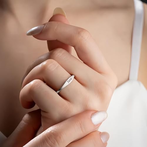 Custom Ring for Women 925 Sterling Silver Name Rings Personalized Initial Ring Engraved Stackable Letter Ring Christmas Birthday Gifts For Mom Grandma Sisters Girlfriend - color: Style 2-Silver