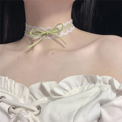 Nova&Aria Chokers Set For Women Heart Choker Necklaces Flower Pendant Velvet Cute Pink Turquoise Blue White Black Choker Necklace Christmas Colorful Lace Chokers - color: Green-A