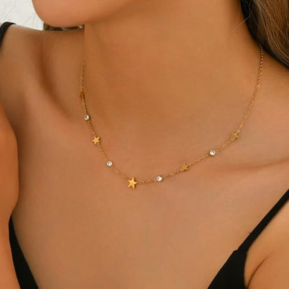 Dainty Necklaces with CZ Inlaid Minimalist Stackable Fashion Gifts - color: Star-GD