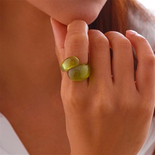 Chunky Resin Twist Stackable Ring for Women,Boho Cute Multicolor Thick Acrylic Statement Ring Trendy Aesthetic Y2k Colorful Knuckle Finger Jewelry - color: Green