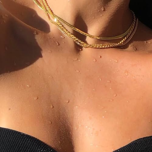CONRAN KREMIX Waterproof Gold Necklace Layered Necklaces for Women Non Tarnish,14k Gold Plated Stainless Steel Dainty Stack Thin Chain Necklace Set for Women Gifts Jewelry - color: Gold-12